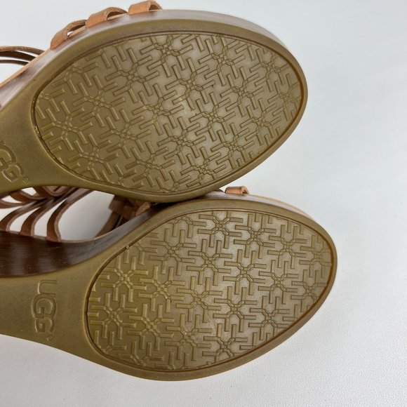 UGG Mattie Womens Platform Wedge Strappy Sandals Tan Brown Leather size 10 - Picture 13 of 16